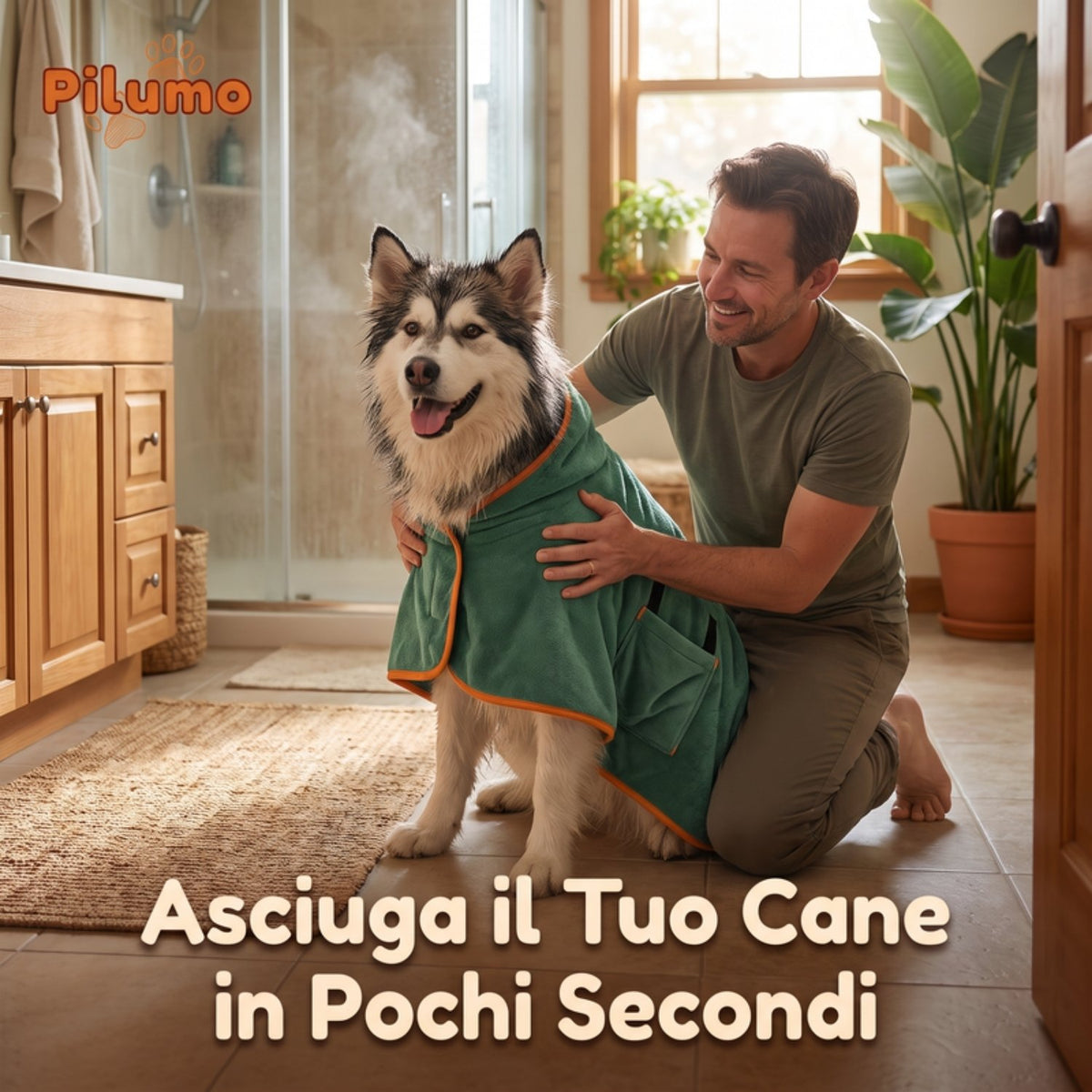 Accappatoio asciugamano Pilumo in uso a casa
