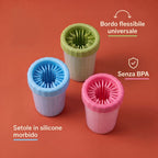 Bicchiere Lava-Zampe Pilumo - confronto colori azzurro verde rosa e benefici del prodotto