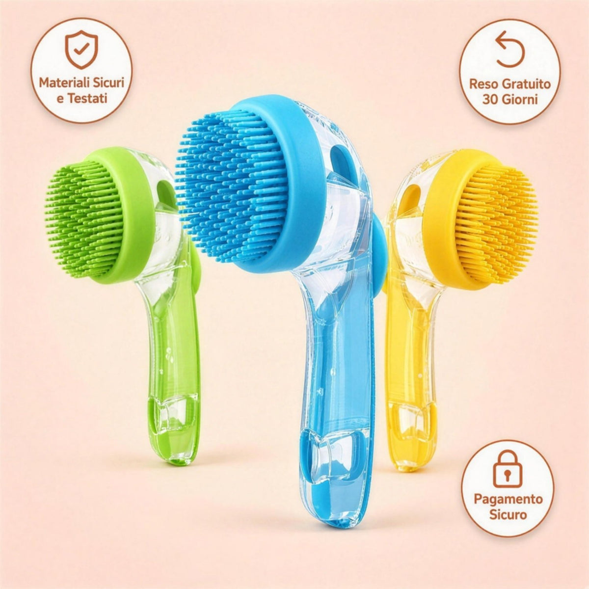 Spazzola da Bagno per Cani e Gatti con Dispenser Shampoo - Set Completo