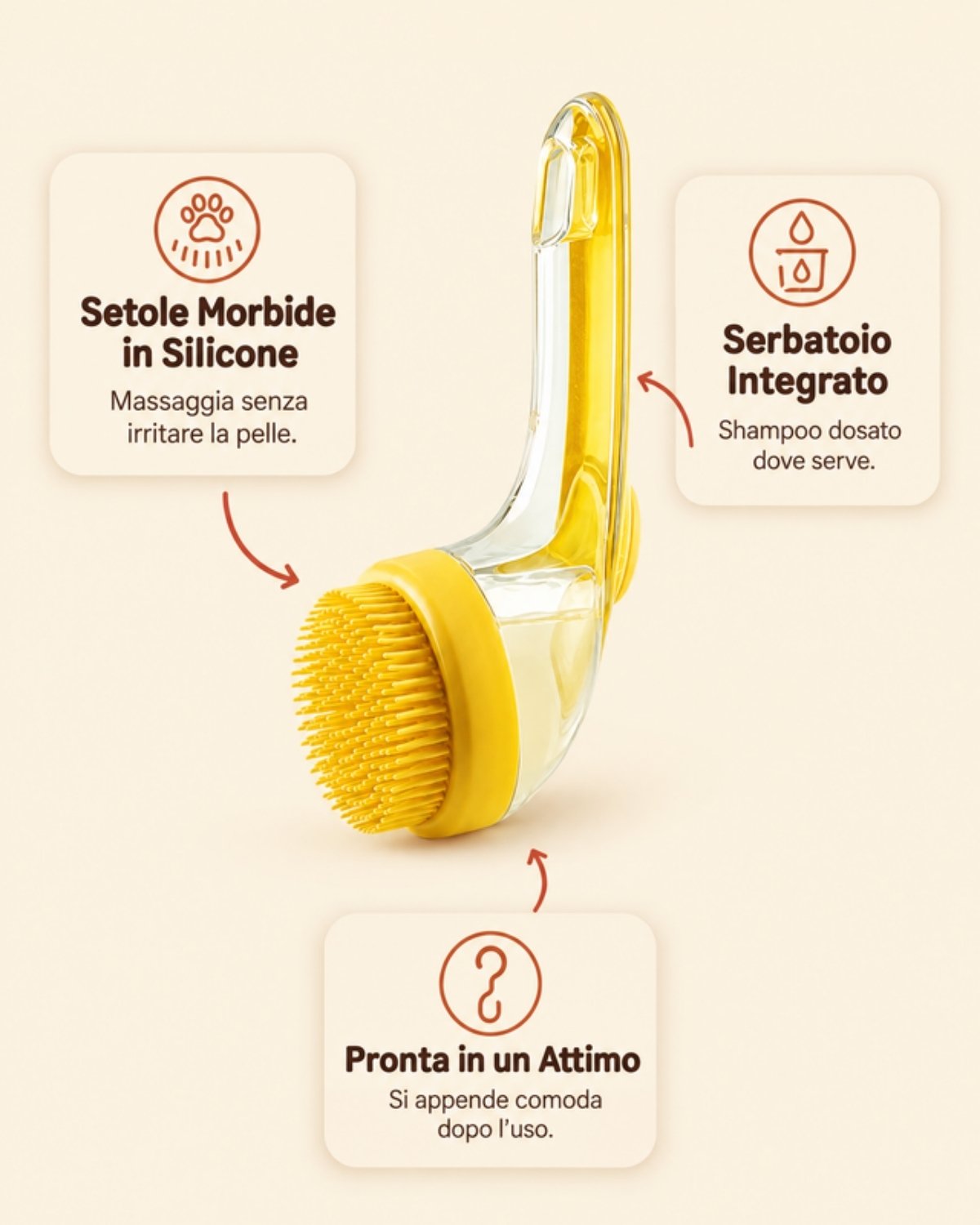 Spazzola da Bagno Pilumo - setole morbide in silicone, serbatoio integrato e gancio