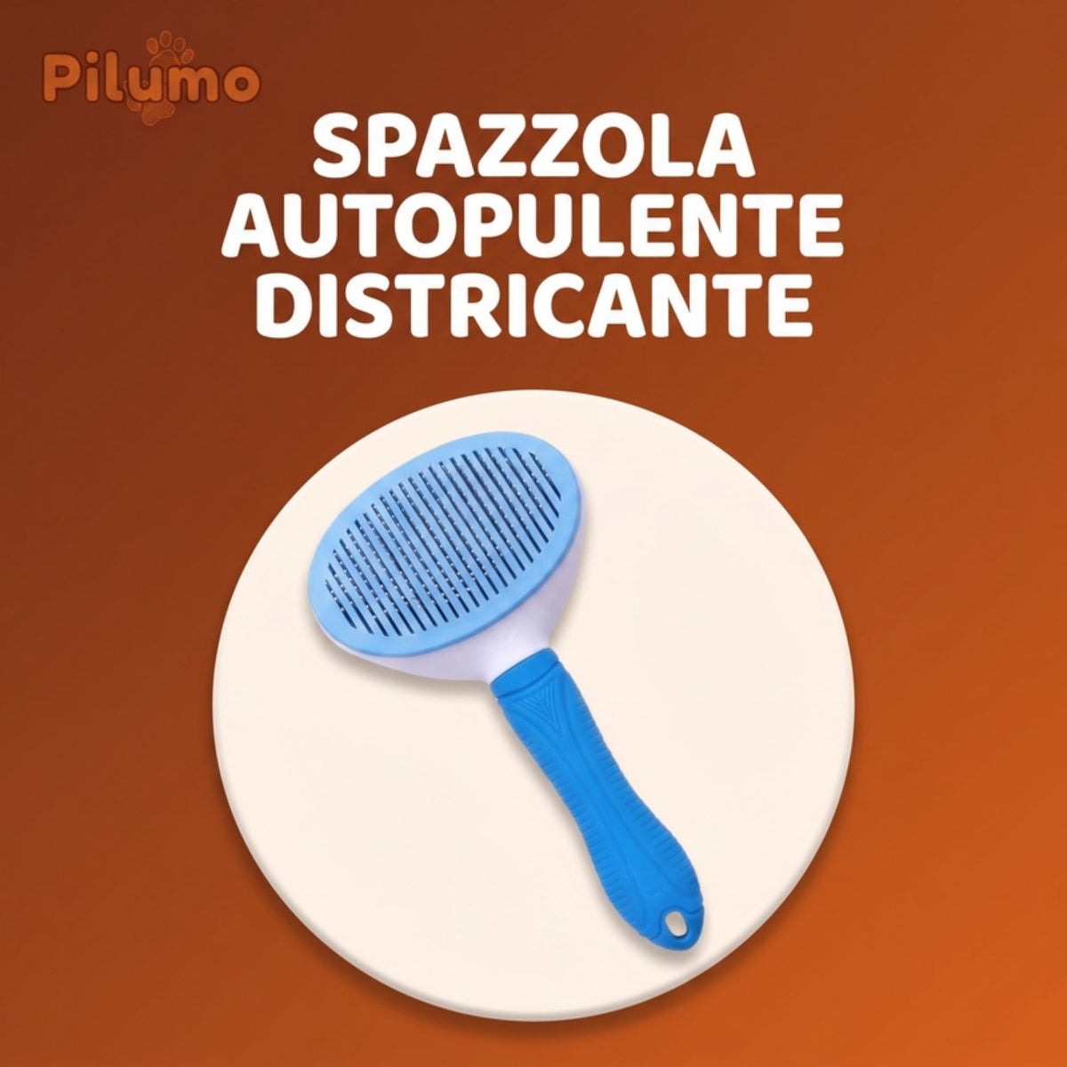 Spazzola autopulente districante - vista frontale con testo